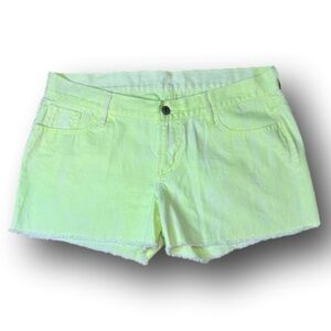Old Navy Diva Neon Yellow & white denim cut off shorts